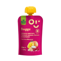 Beggs BIO Dětská rýže s jogurtem, banánem, mangem a malinami (120 g)