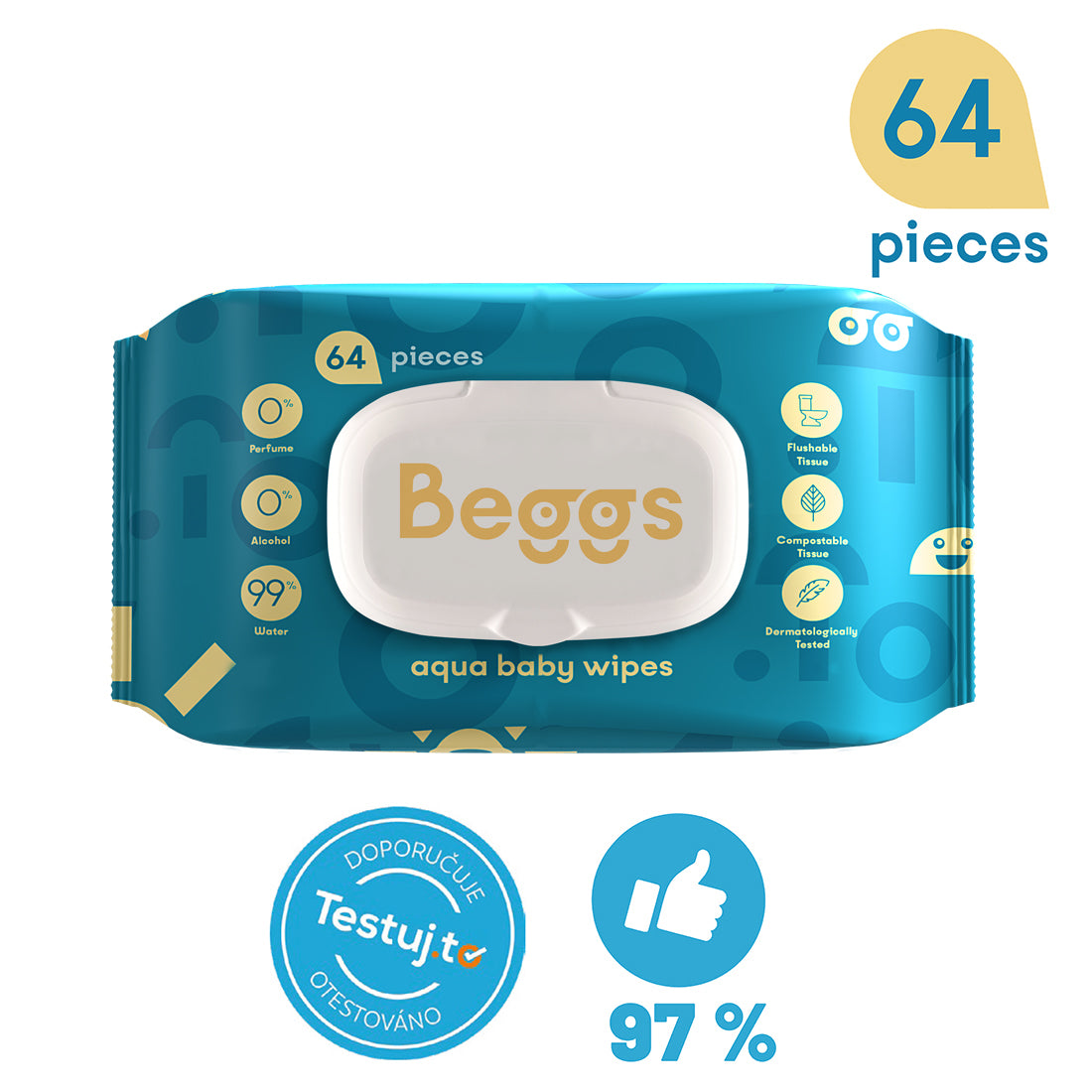 6x Beggs vlhčené splachovatelné ubrousky (64 ks)