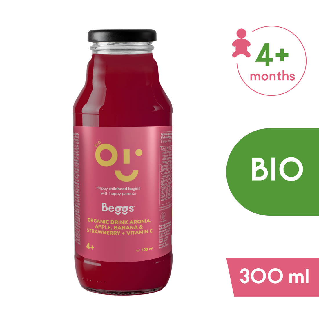 Beggs BIO Nápoj aronie, jablko, banán & jahoda (300 ml)
