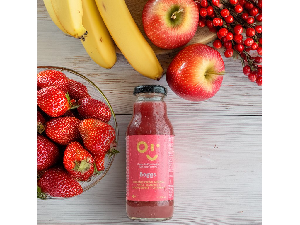6x Beggs BIO Nápoj aronie, jablko, banán & jahoda (300 ml)