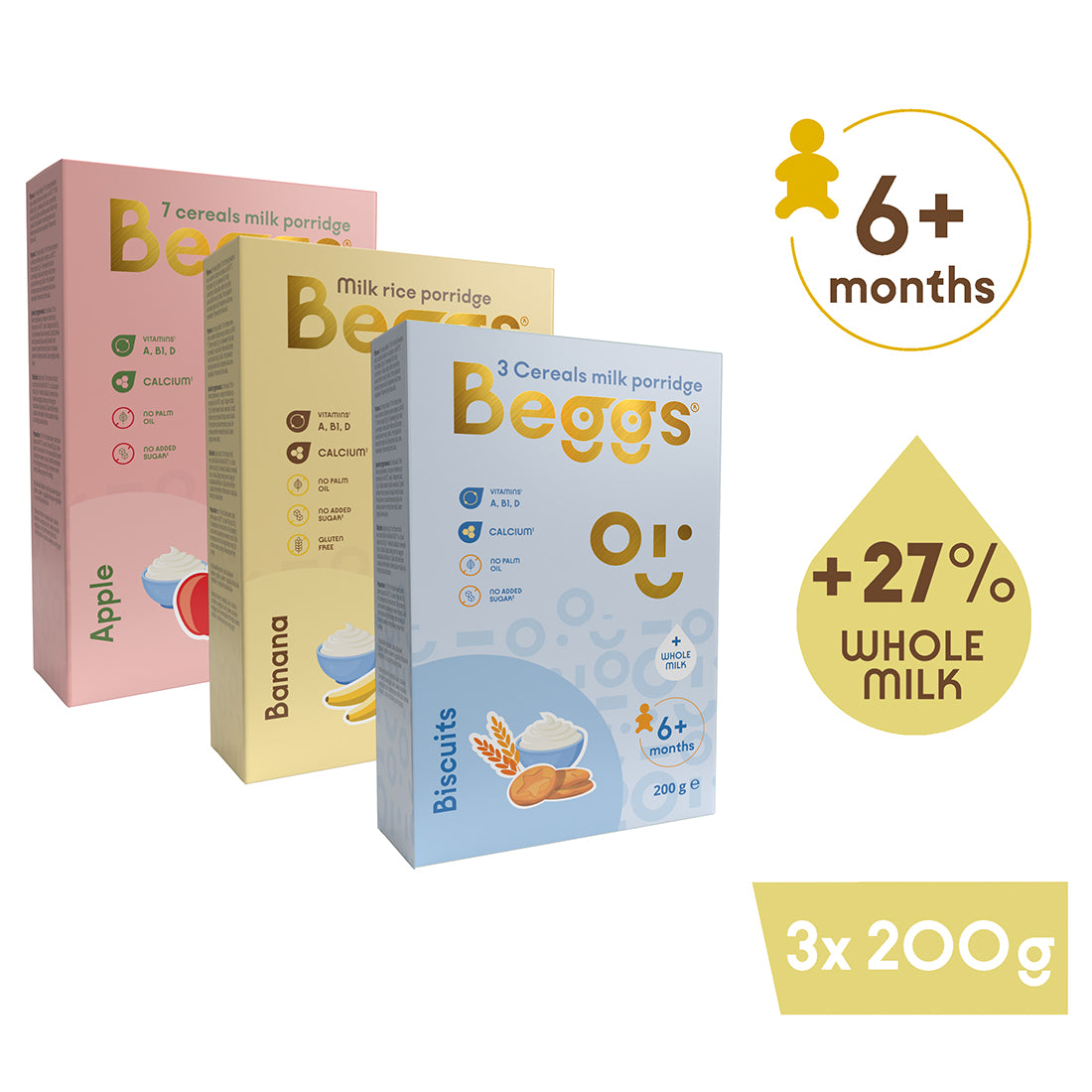 Beggs Mix kaší s plnotučným mlékem, 600 g (3x 200 g)