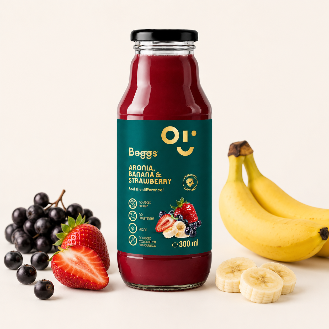 Napój Beggs o smaku aronii, jabłka, banana i truskawki (300 ml)