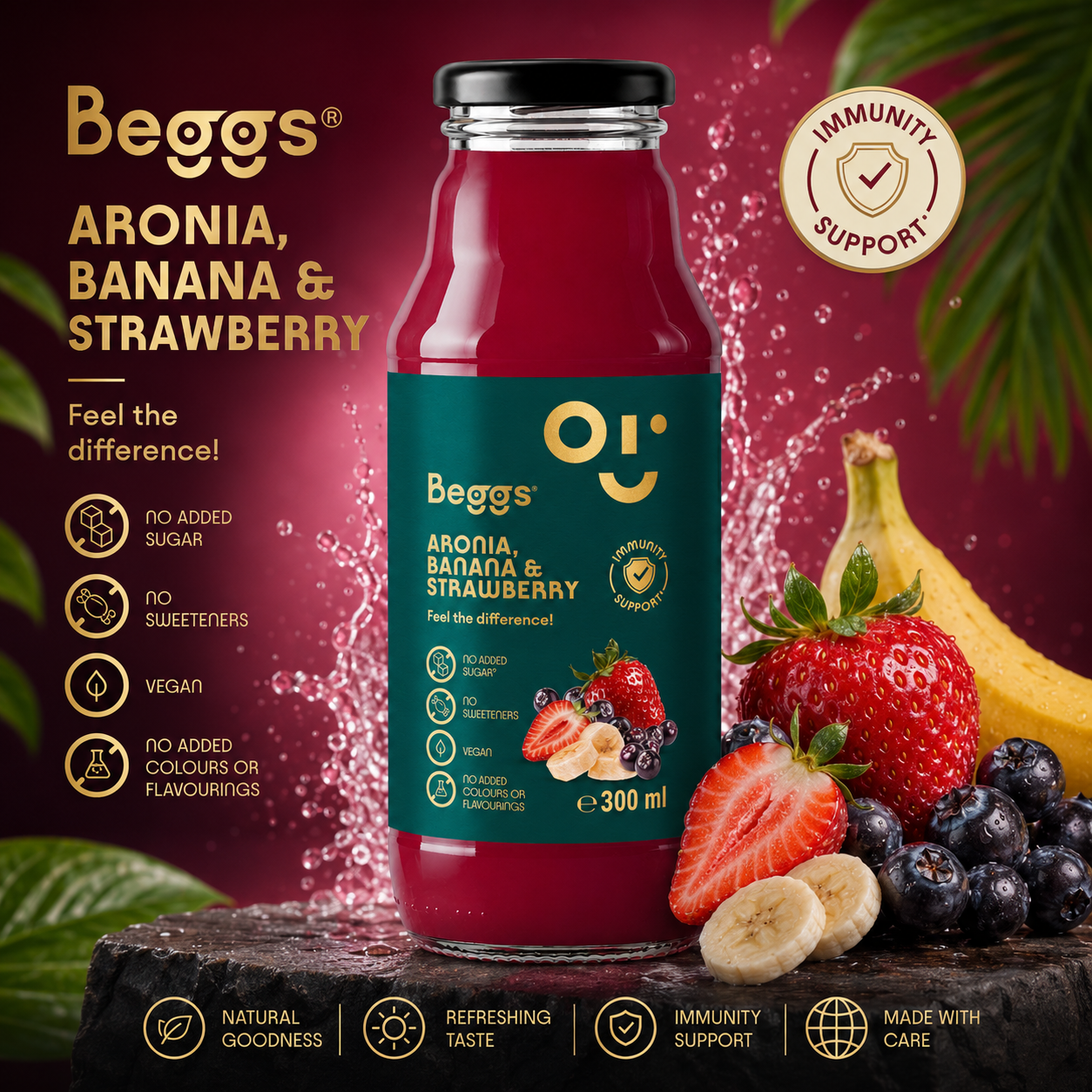 Beggs Getränk Aronia, Apfel, Banane & Erdbeere (300 ml)