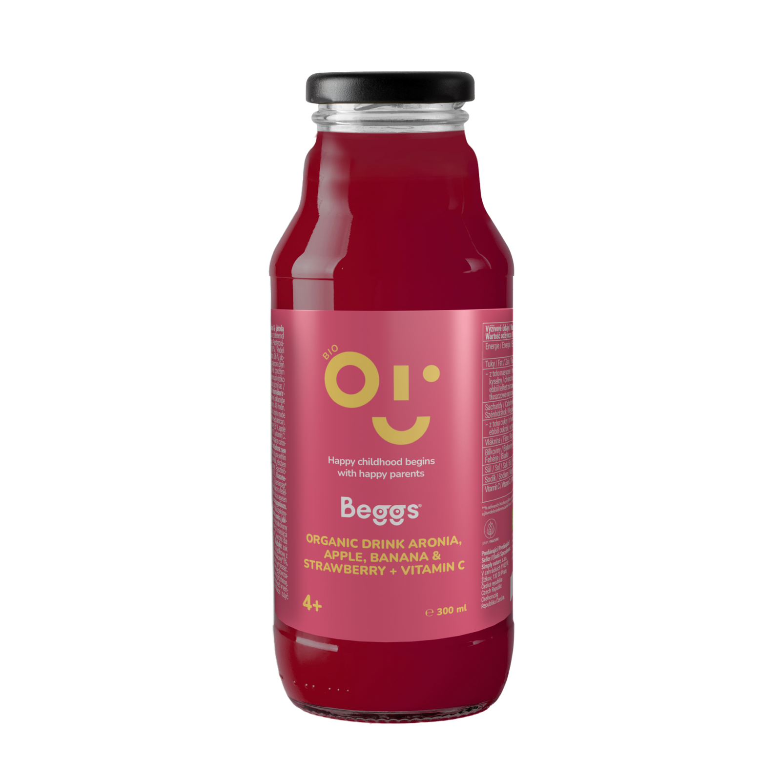 BIO Nápoj aronie, jablko, banán & jahoda (300 ml)