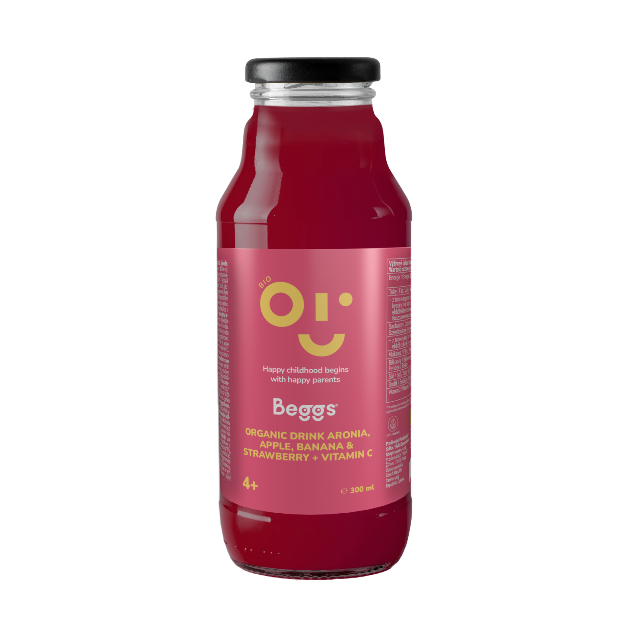 BIO Nápoj aronie, jablko, banán & jahoda (300 ml)